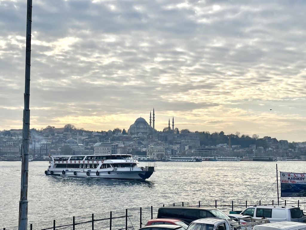 Ferry crossing the Bosphorus with Süleymaniye Mosque