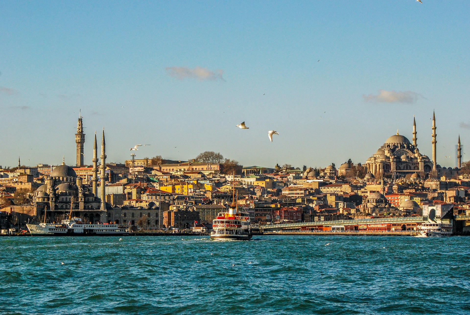 Istanbul skyline with historic mosques seen from the Bosphorus