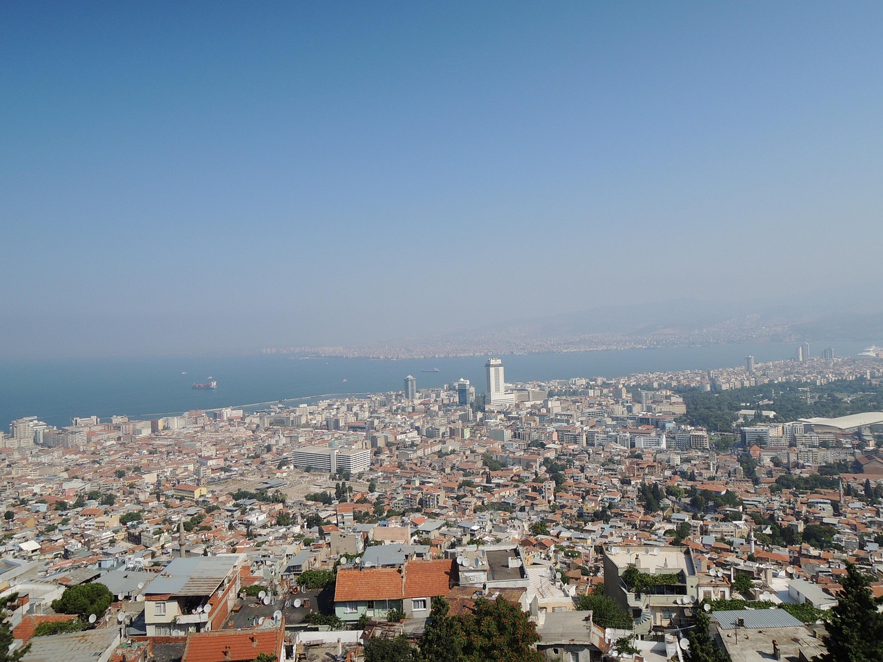 Panoramic coastal city view of Izmir, Turkey